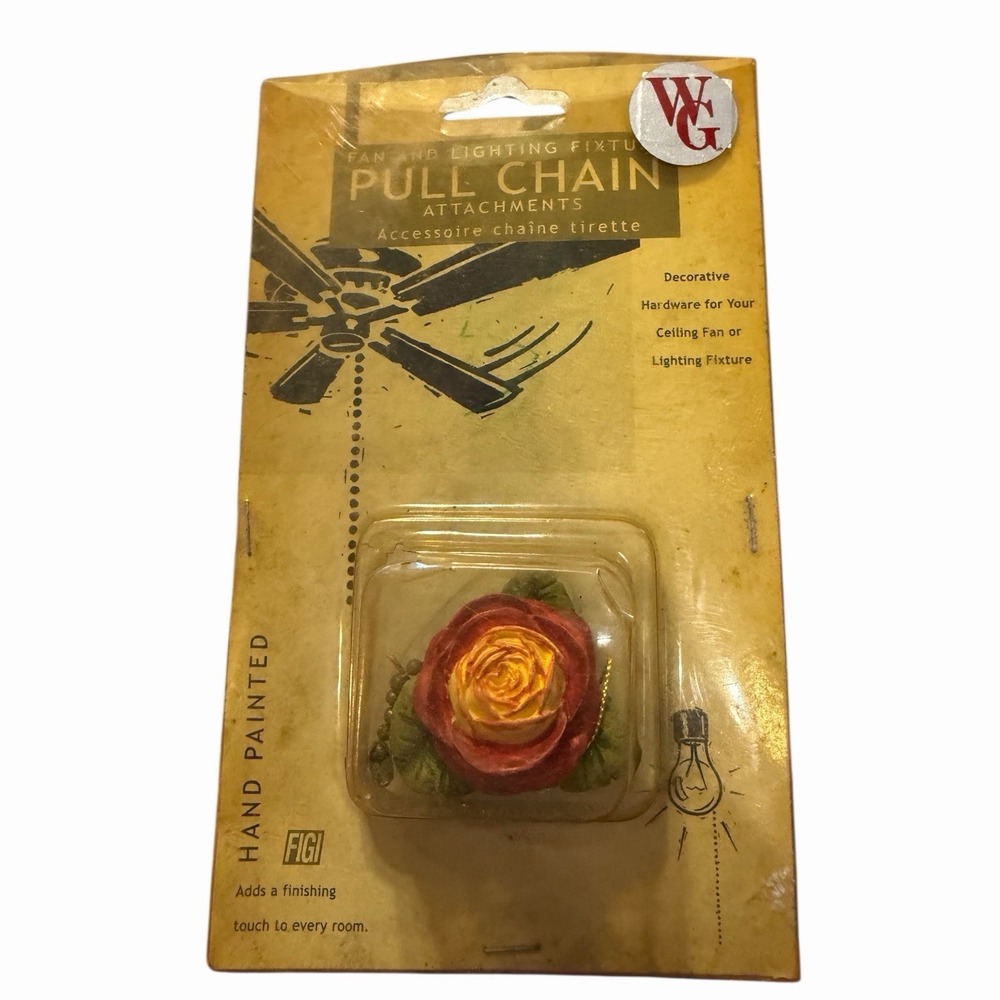 Vintage NIP WG Pull Chain Attachment Rose‎ Design Hand Painted Fan Lighting